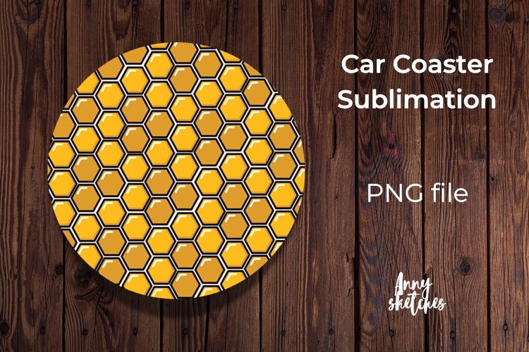 Cute Yellow Honeycomb Car Coaster Sublimation Designs PNG