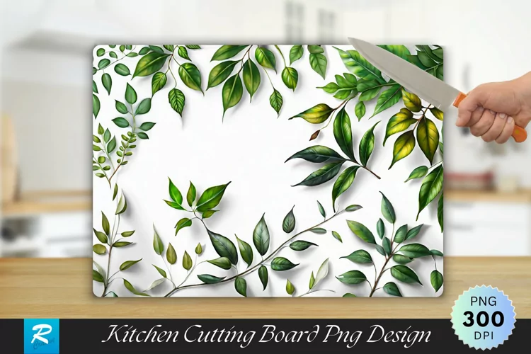 Leaves on White Board Cutting Board Sublimation Design