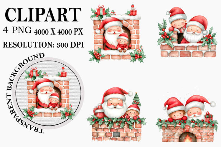 Watercolor Peeking Santa Reindeer Christmas Clipart