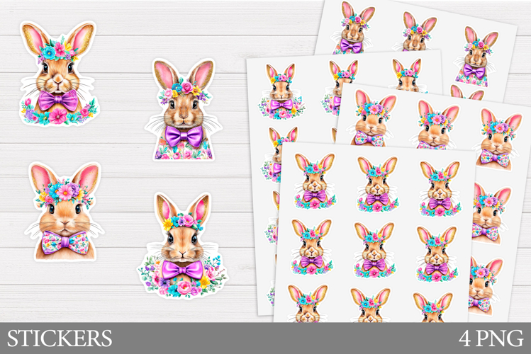Cute Bunny Sticker Design. Bunny Flowers Sticker Printable