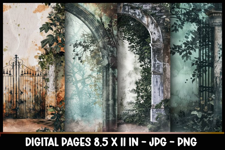 4 garden Gate Digital Papers I Junk Journal 8.5x11