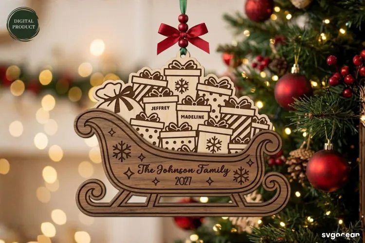 Santa Sleigh Ornament Laser Cut | Glowforge | SVG