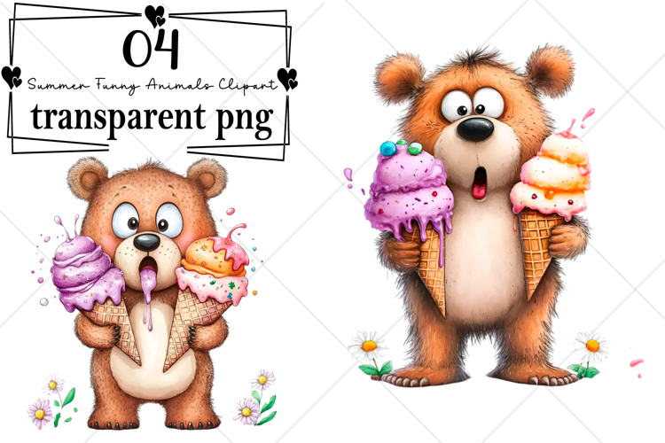 Summer Funny Animals Clipart Watercolor PNG