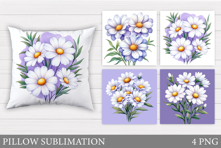 Daisy Flowers Pillow Sublimation. Flowers Pillow Design