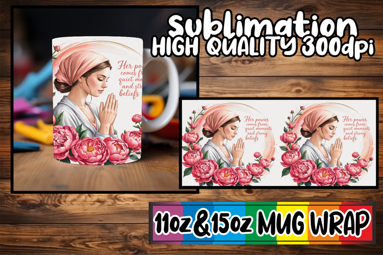 Heartfelt dreams sublimation mug wrap, Praying Woman