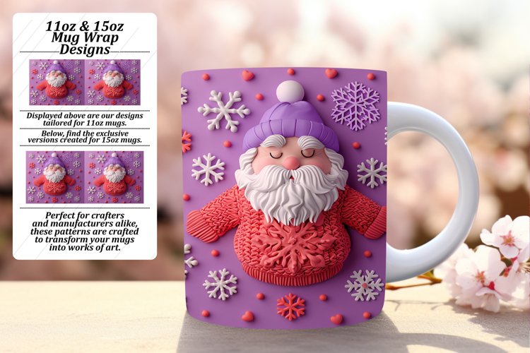 3D Santa Claus Winter Mug Wrap for Sublimation 11oz 15oz