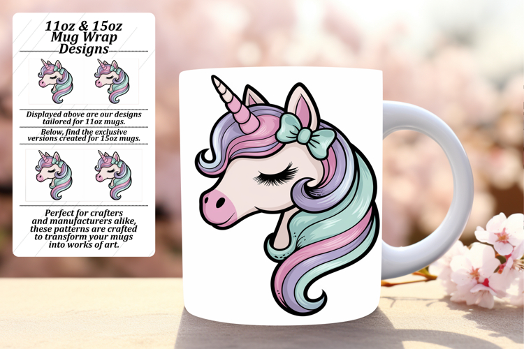 Creative 11oz Mug Wrap Png Design , Unicorn