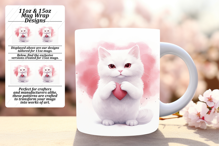 Graceful 11oz Png Mug Wrap Design , Cute Cat