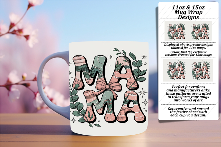 Bright 15oz Mug Wrap Png Design , Mama