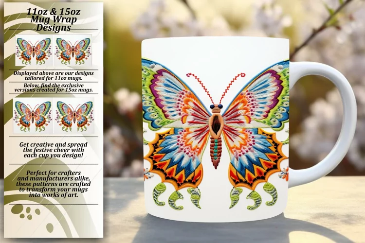Whimsical Embroidered Butterfly Mug Sleeve