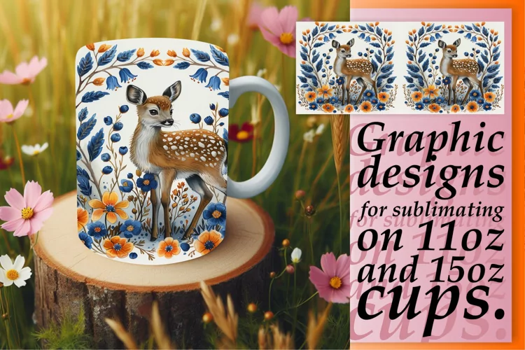 Sublimation Mug Wrap Deer Watercolor Spring