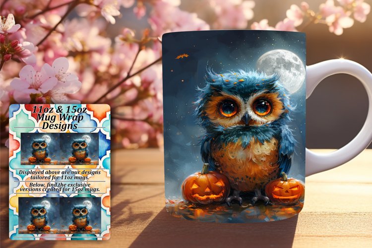 Watercolor Owl Mug Wrap for 11oz 15oz Sublimation
