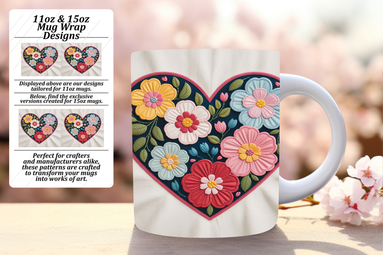Charming 15oz Mug Wrap Png Artwork , Flowers Heart