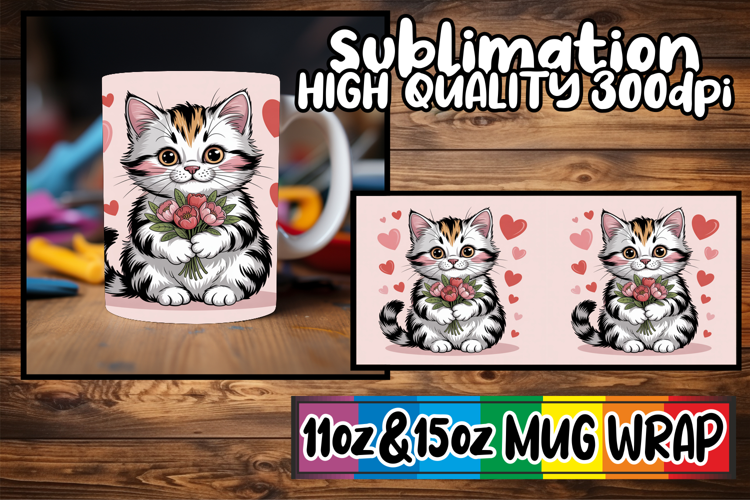 Uplifting dreams 11oz 15oz mug wrap, Valentines Cat