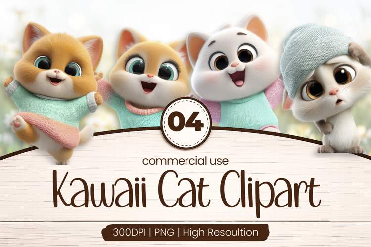 Kawaii Cat Friends Clipart Sublimation PNG