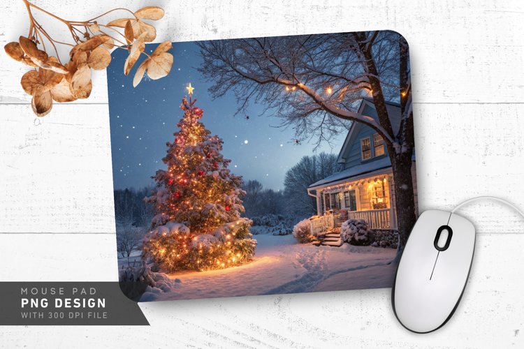 Magical Christmas Evening Scene Mouse Pad PNG Design