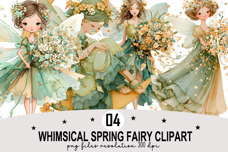 Whimsical Spring Fairy Clipart Watercolor PNG