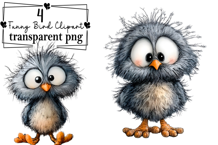 Whimsical Funny Bird Clipart Watercolor PNG example image 1