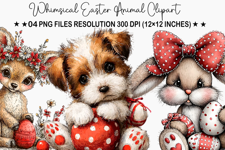 Whimsical Easter Animal Clipart Watercolor Easter Bunny PNG