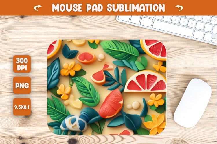3D Fruits and leaves elements mouse pad sublimation