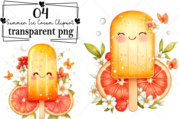 Whimsical Summer Ice Cream Clipart Watercolor PNG