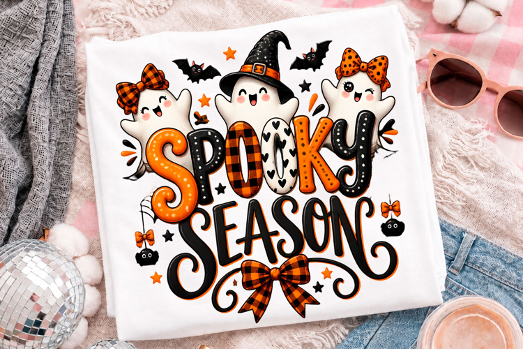 Cute Spooky Season Ghost Halloween Pumpkin T-Shirt Design