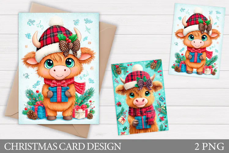 Christmas Cow Card Design. Christmas Card Printable