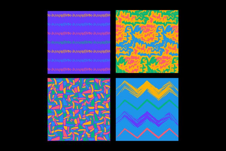 Grunge Rhythms - 4 Colorful Seamless Patterns example image 1
