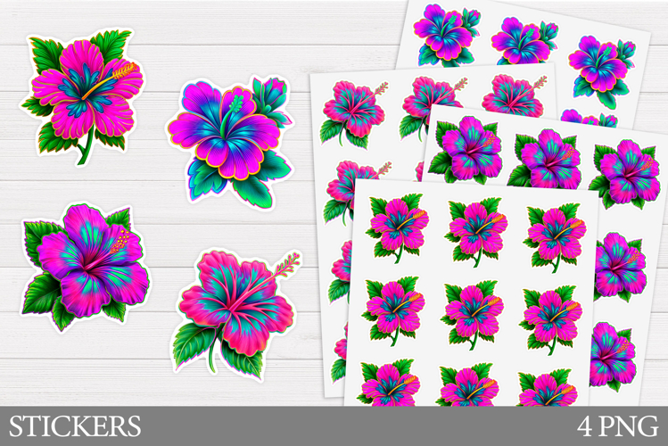 Tropical Flowers Sticker Design. Floral Sticker Printable