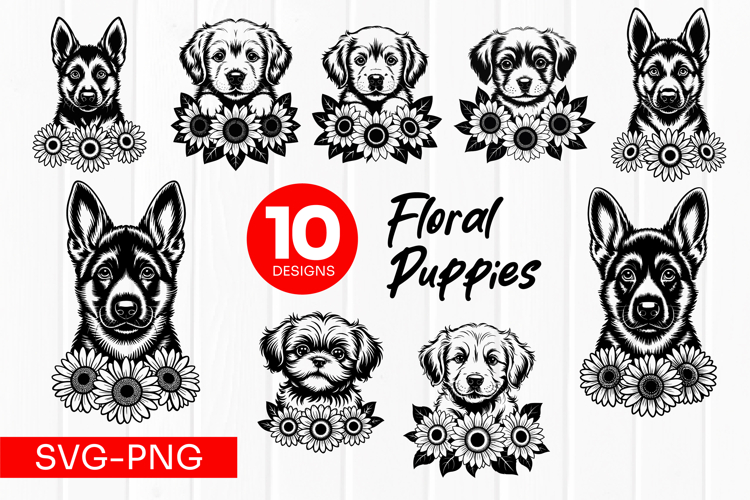 Floral Dog SVG PNG