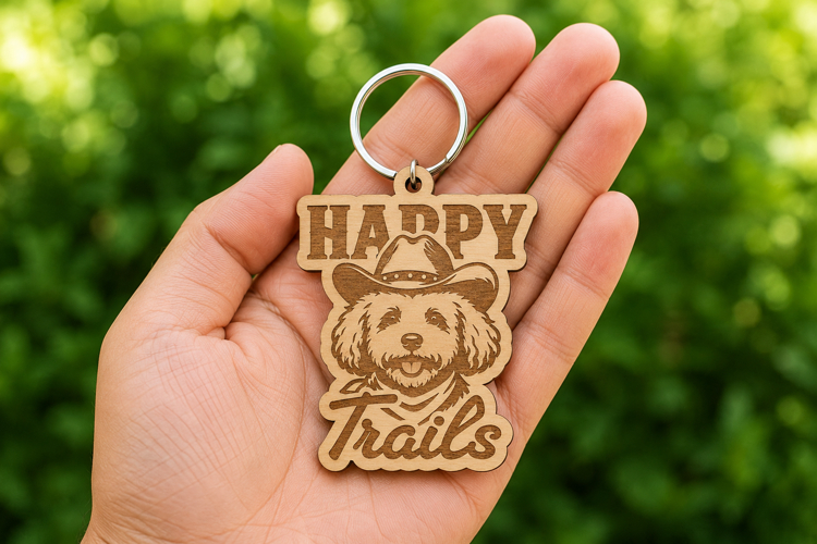 Cute Cowboy Dog Keychain Laser Cut SVG
