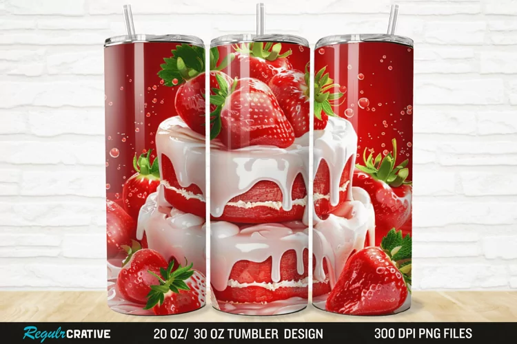 3D Strawberry Cake 20/30oz Skinny Tumbler