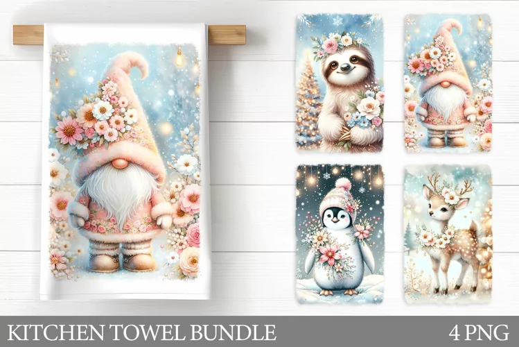 Christmas Kitchen Towel. Christmas Animals Kitchen Towel