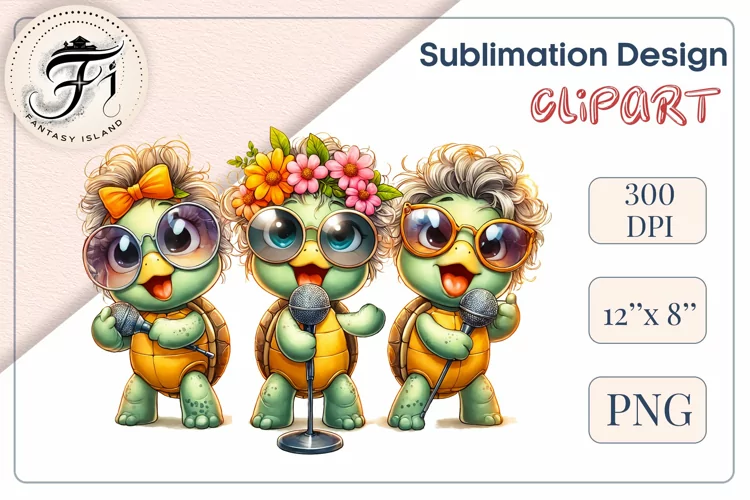Cute Singing Baby Turtles| Sublimation Design| Clipart | Png