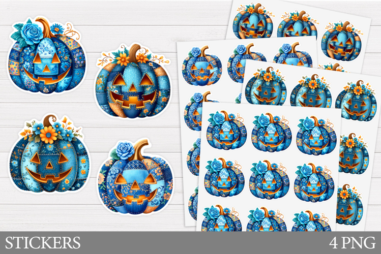 Halloween Pumpkin Sticker. Denim Pumpkin Stickers Printable