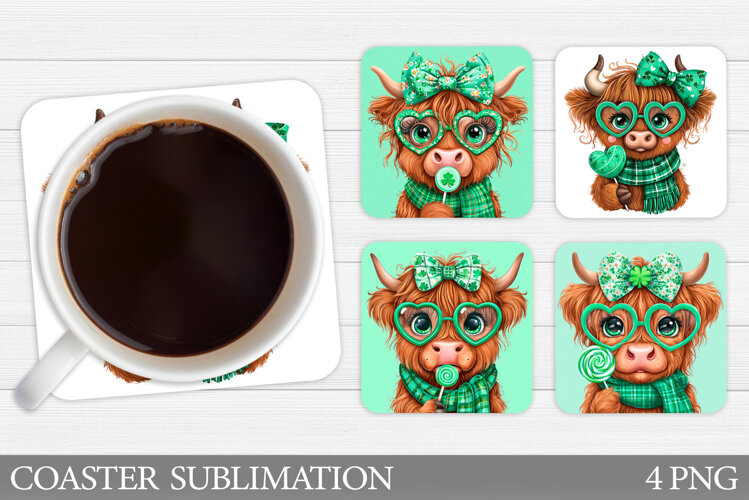 St Patrick Cow Coaster Design. St Patrick Cow Sublimation example image 1
