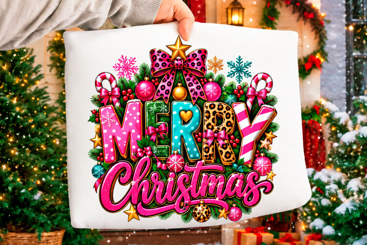 Merry Christmas Colorful Holiday T-Shirt Design example image 1