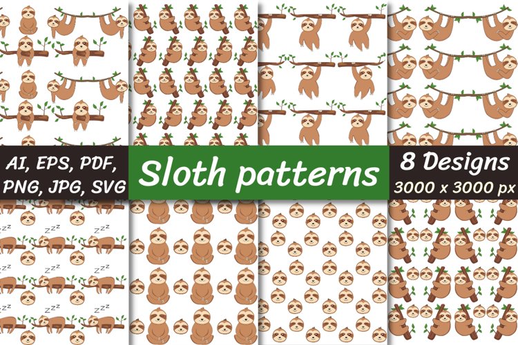 Sloth pattern backgrounds - 8 digital papers