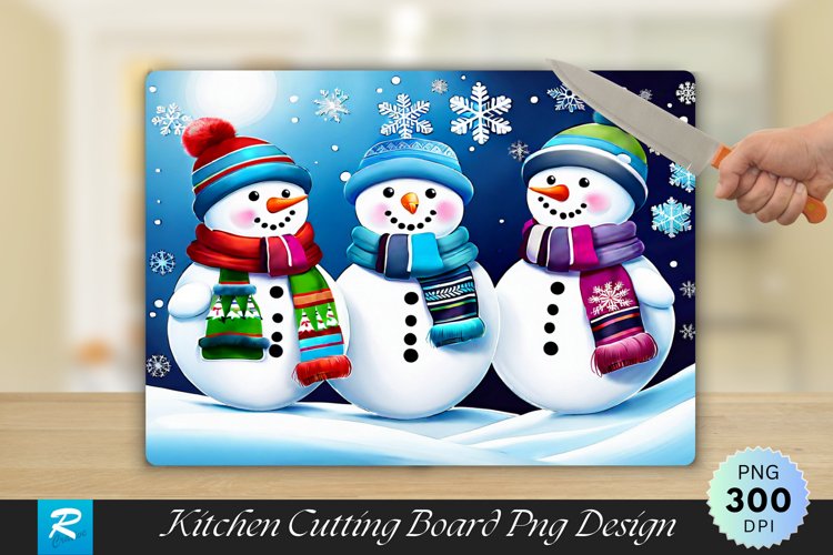 Snowmen with Scarves Christmas Cutting Board PNG Design
