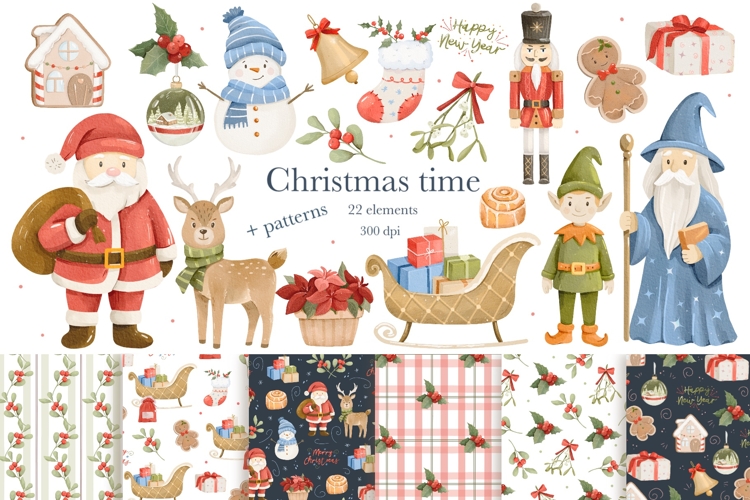 Watercolor Cute Characters Christmas Clipart