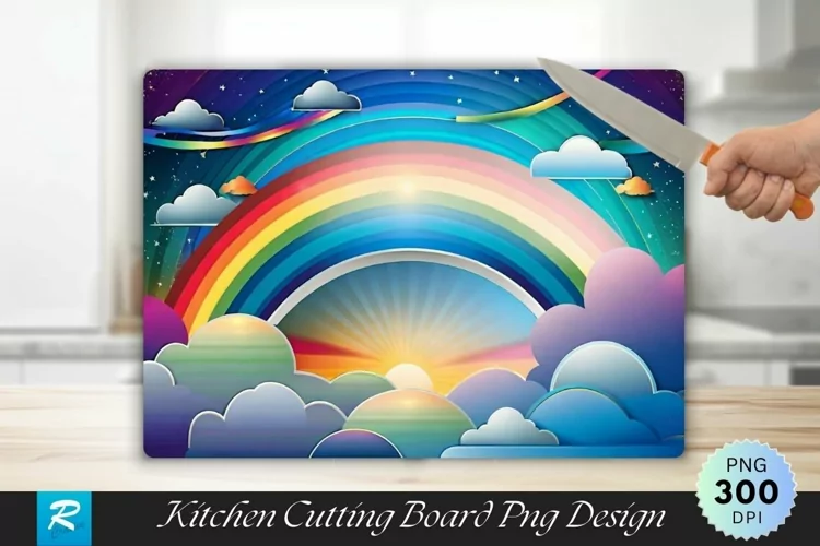 Fantasy Sky Rainbow Cutting Board Sublimation Design