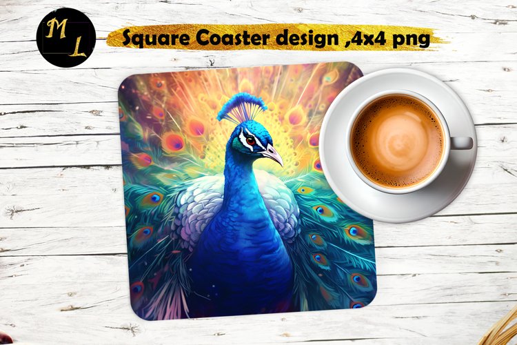 Peacock Coaster sublimation,Peacock Square Coaster design