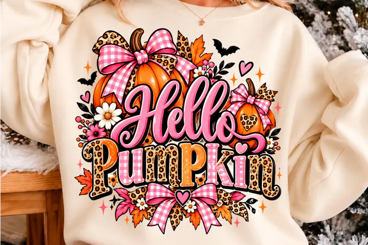 Hello Pumpkin Pink Leopard Fall PNG Halloween T-shirt de