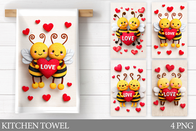 Valentines Bee Kitchen Towel. Valentines Kitchen Towel