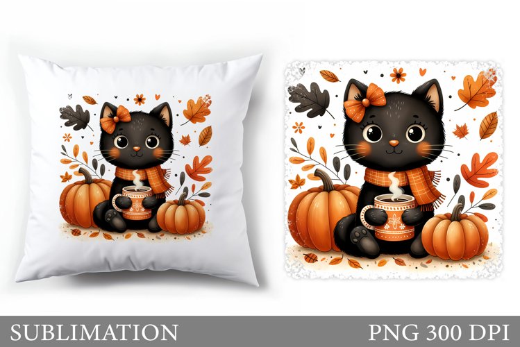 Fall Cat Pillow Design. Fall Pillow Sublimation example image 1