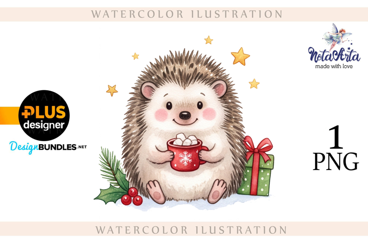 Watercolor illustration of Christmas hedgehogs