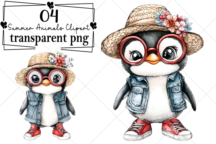 Whimsical Summer Animals Clipart Watercolor PNG example image 1