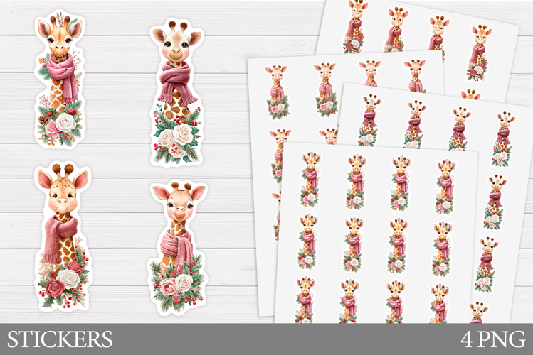 Cute Giraffe Sticker Design. Christmas Sticker Printable