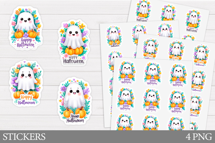 Cute Ghost Sticker Printable. Halloween Sticker Design