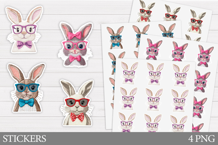 Cute Bunny Sticker Design. Bunny Bow Sticker Printable